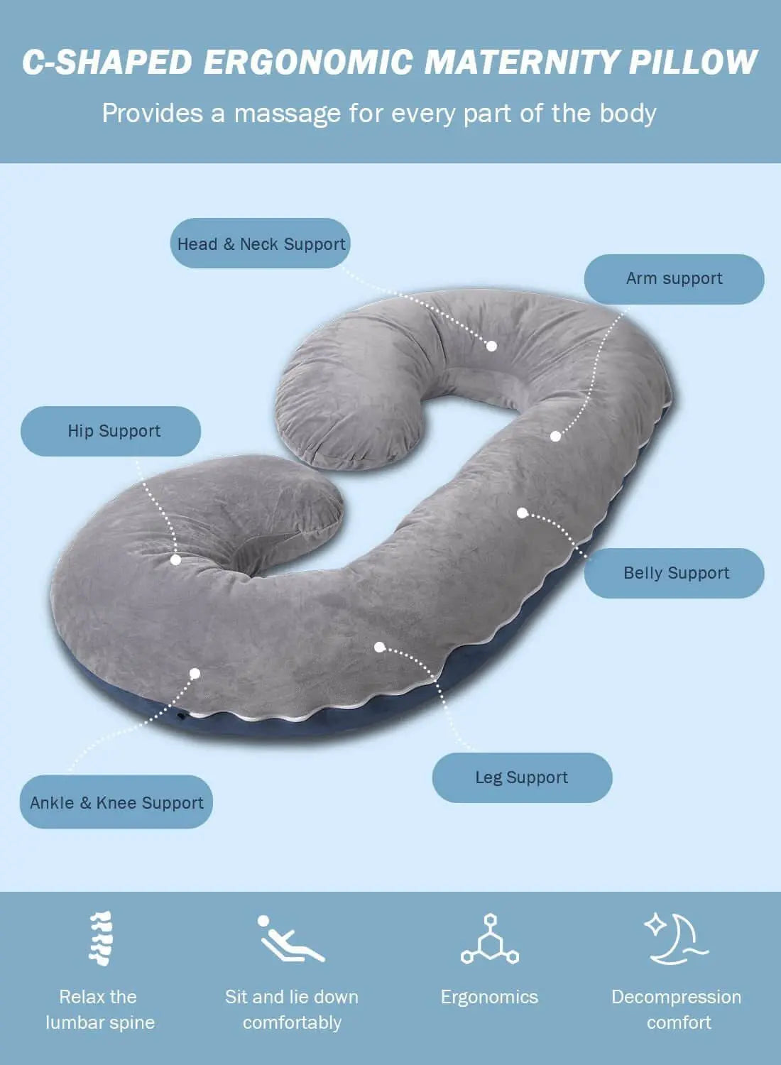 C-Shaped Pregnancy Pillow – Full-Body Comfort & Support - Found Essence