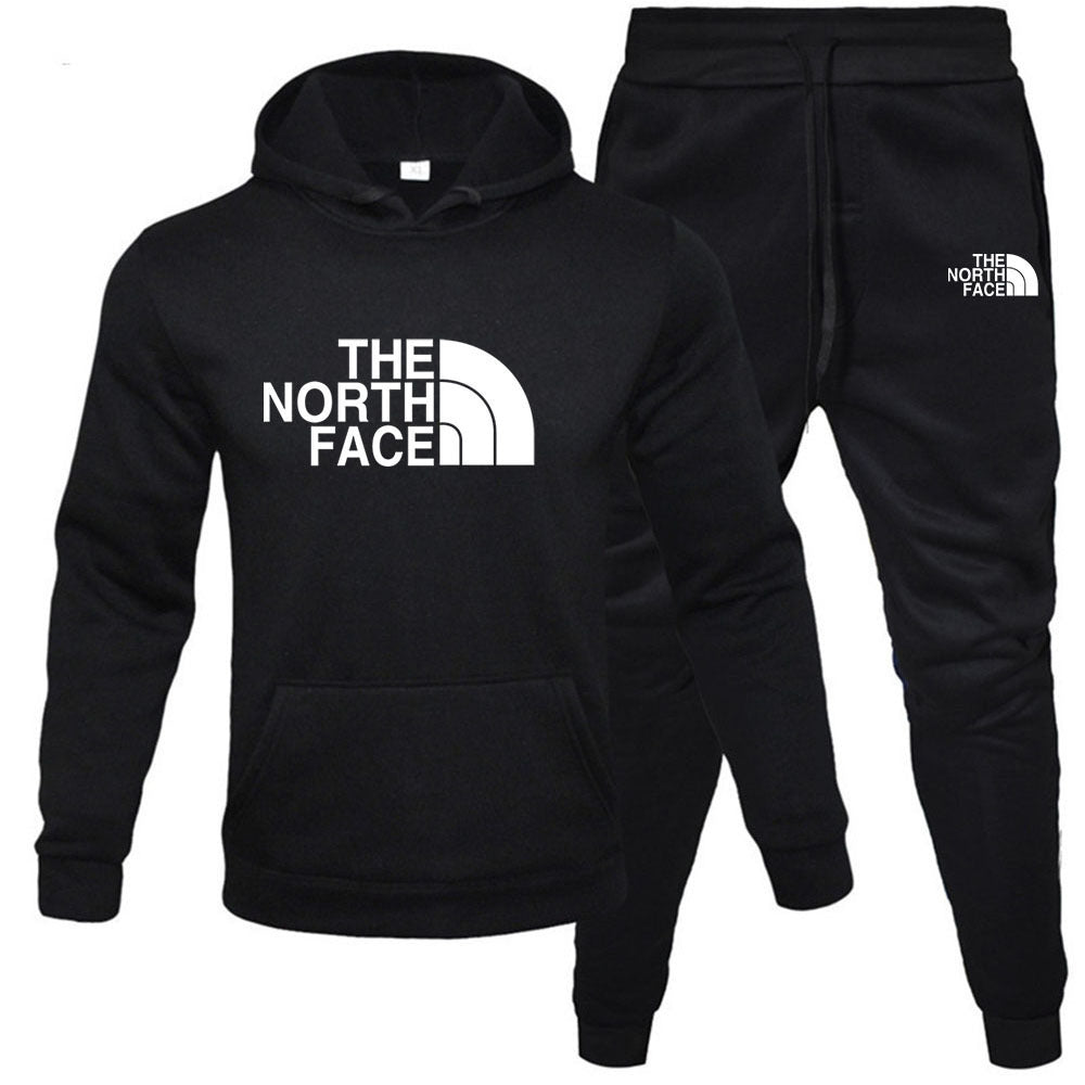Men’s Fleece Pullover Hoodie & Sweatpants Set – Casual Printed Sportswear
