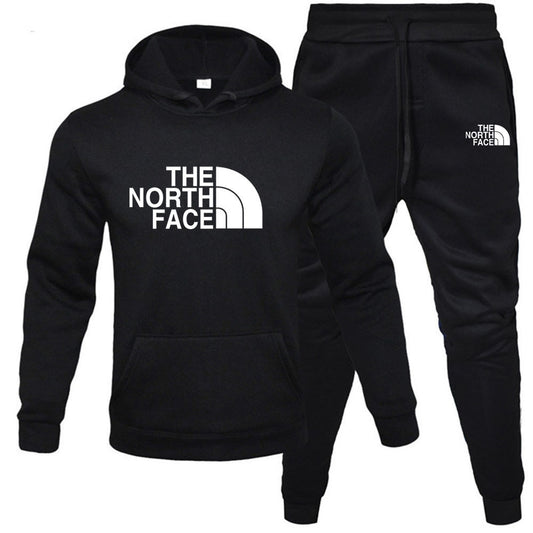 Men’s Fleece Pullover Hoodie & Sweatpants Set – Casual Printed Sportswear