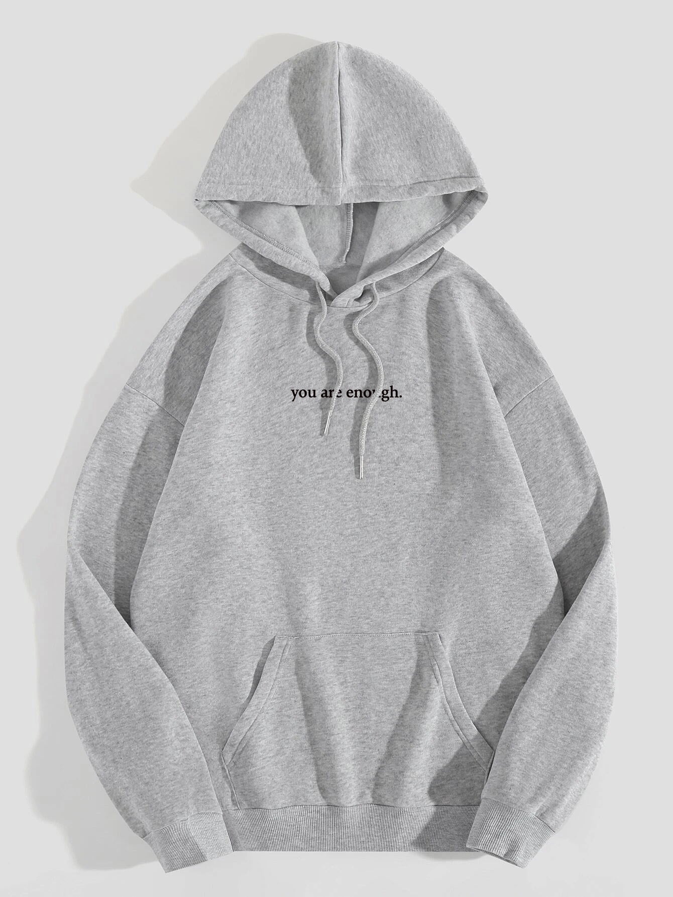 ‘You Are Enough’ Letter Print Hoodie – Soft Drawstring Pullover Jacket