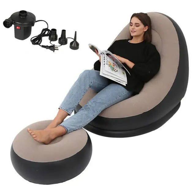 Inflatable Air Mattress Lazy Sofa & Deck Chair - Comfortable Leg Stool Beanbag for Home & Outdoor Use