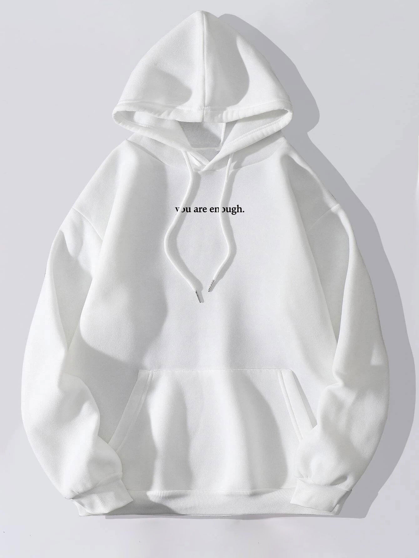 ‘You Are Enough’ Letter Print Hoodie – Soft Drawstring Pullover Jacket