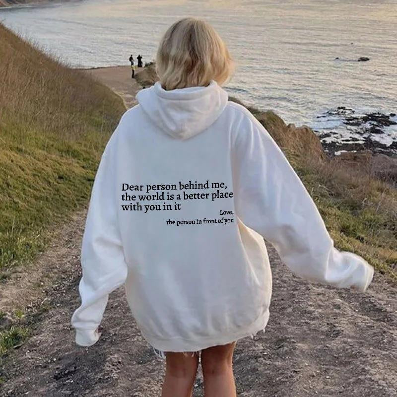 ‘You Are Enough’ Letter Print Hoodie – Soft Drawstring Pullover Jacket