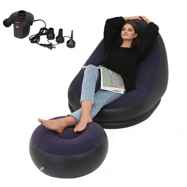 Inflatable Air Mattress Lazy Sofa & Deck Chair - Comfortable Leg Stool Beanbag for Home & Outdoor Use