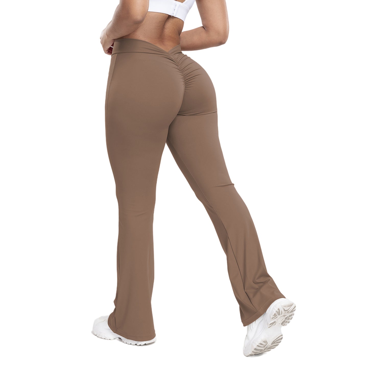Essence Peach Trumpet Yoga Pants – High-Waisted, Hip-Lifting & Wide-Leg Fitness Trousers