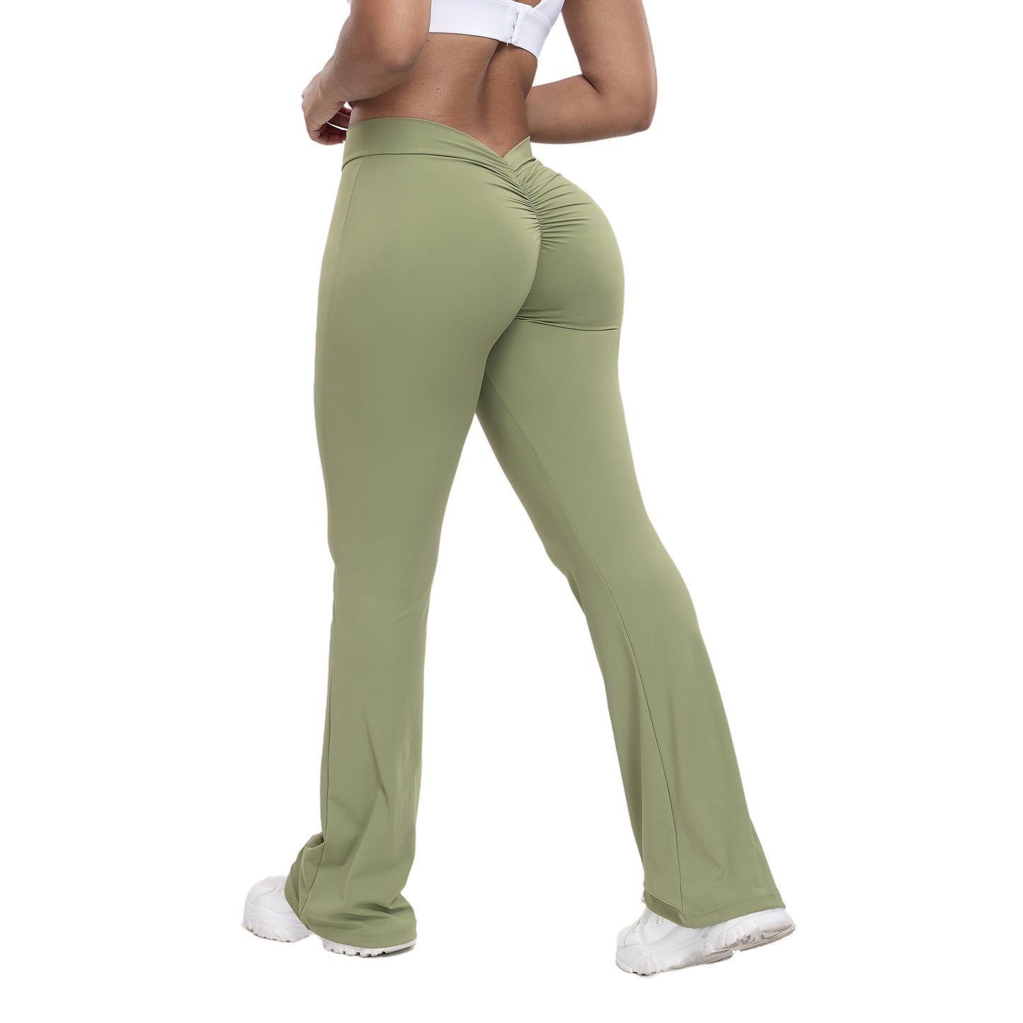 Essence Peach Trumpet Yoga Pants – High-Waisted, Hip-Lifting & Wide-Leg Fitness Trousers