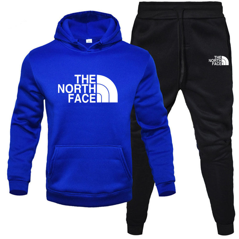 Men’s Fleece Pullover Hoodie & Sweatpants Set – Casual Printed Sportswear