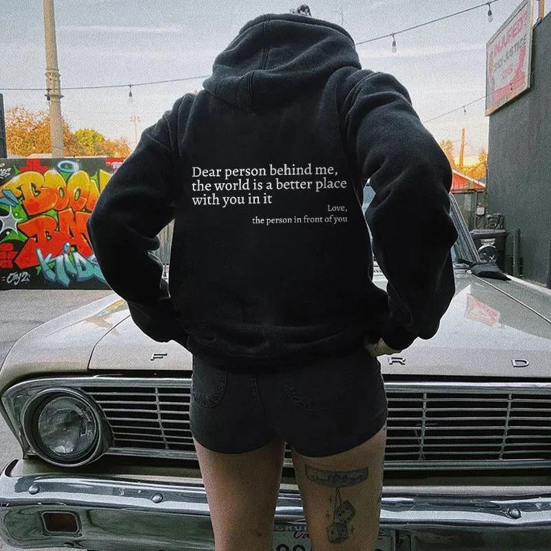 ‘You Are Enough’ Letter Print Hoodie – Soft Drawstring Pullover Jacket