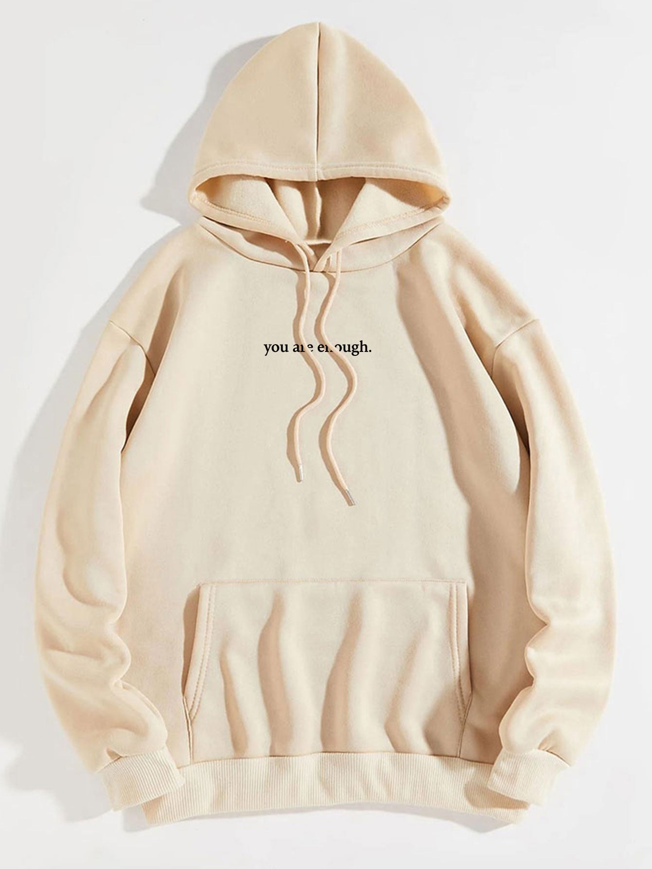 ‘You Are Enough’ Letter Print Hoodie – Soft Drawstring Pullover Jacket