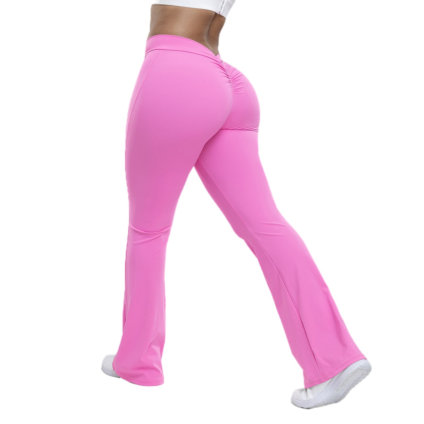 Essence Peach Trumpet Yoga Pants – High-Waisted, Hip-Lifting & Wide-Leg Fitness Trousers