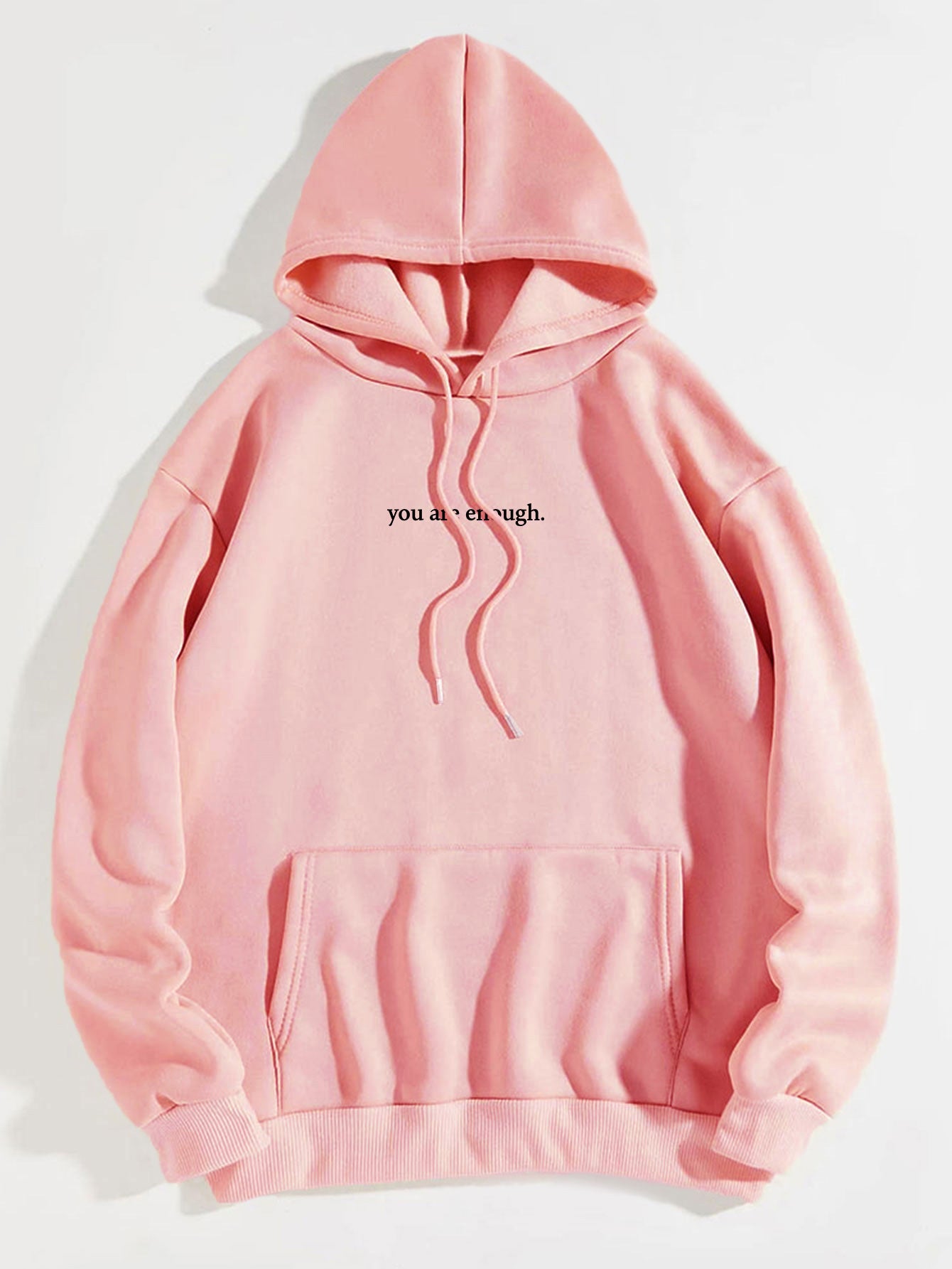 ‘You Are Enough’ Letter Print Hoodie – Soft Drawstring Pullover Jacket