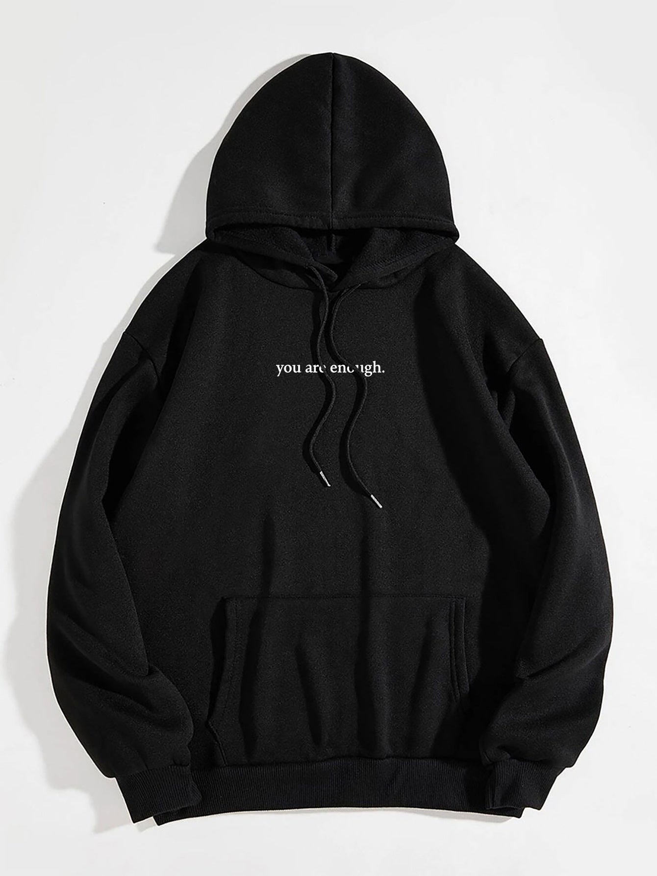 ‘You Are Enough’ Letter Print Hoodie – Soft Drawstring Pullover Jacket