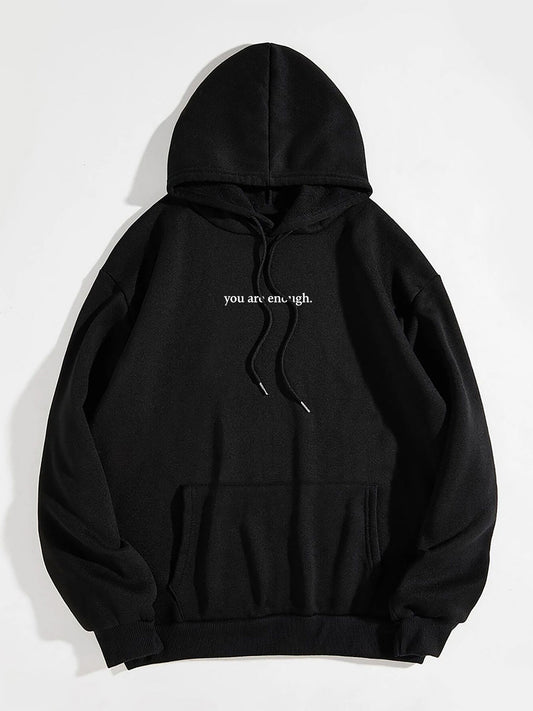 ‘You Are Enough’ Letter Print Hoodie – Soft Drawstring Pullover Jacket