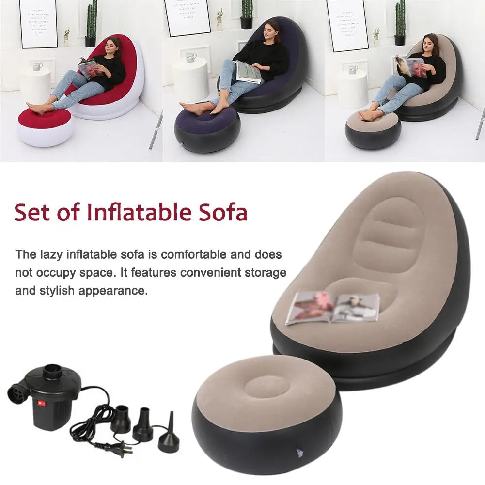 Inflatable Air Mattress Lazy Sofa & Deck Chair - Comfortable Leg Stool Beanbag for Home & Outdoor Use