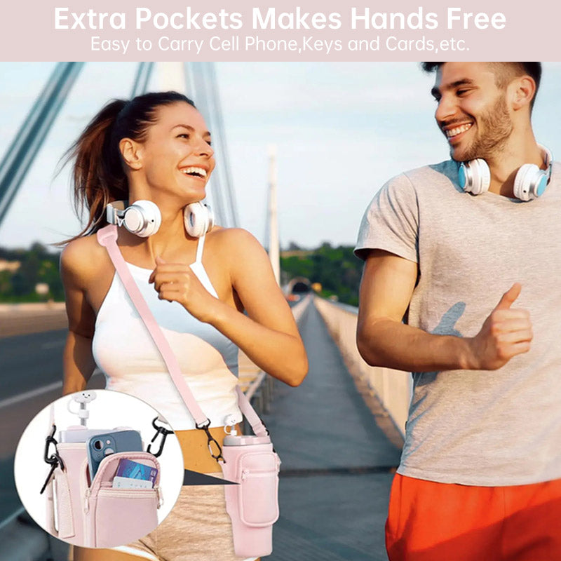 Neoprene Water Bottle Carrier with Phone Pocket – Fits Stanley 40oz Tumbler, Handle Included