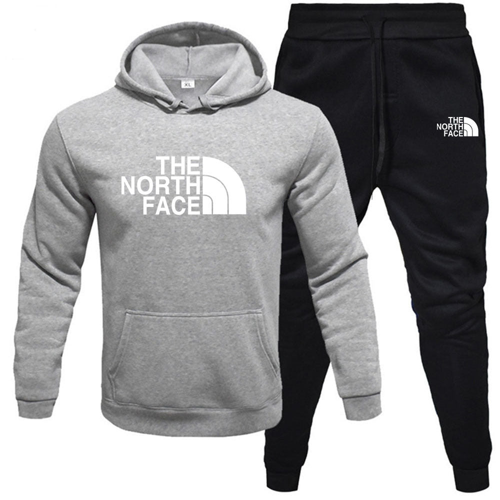 Men’s Fleece Pullover Hoodie & Sweatpants Set – Casual Printed Sportswear