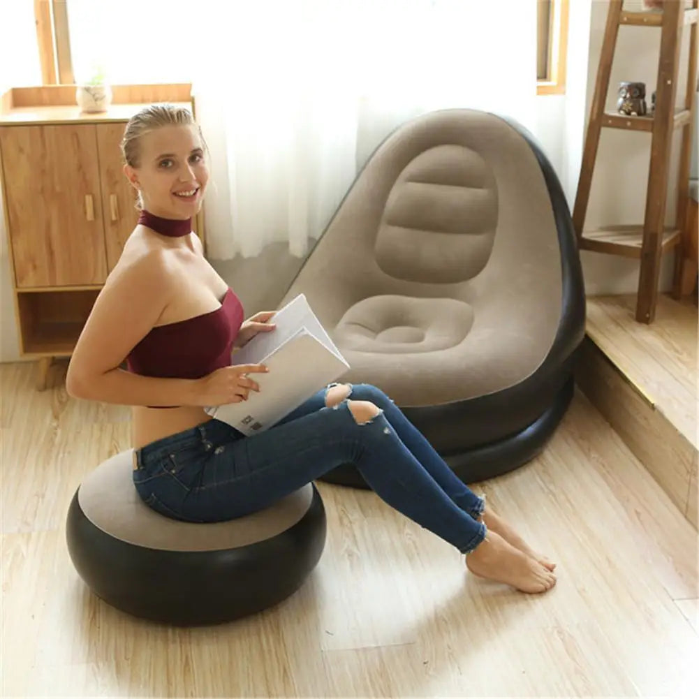 Inflatable Air Mattress Lazy Sofa & Deck Chair - Comfortable Leg Stool Beanbag for Home & Outdoor Use