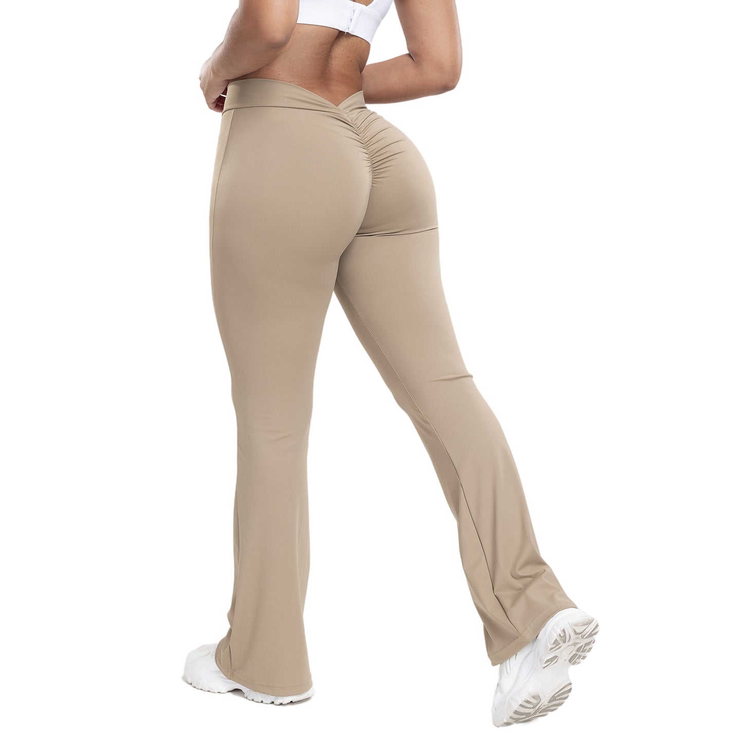 Essence Peach Trumpet Yoga Pants – High-Waisted, Hip-Lifting & Wide-Leg Fitness Trousers