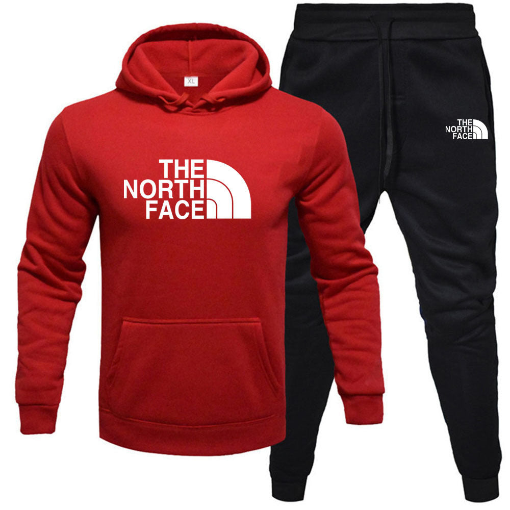 Men’s Fleece Pullover Hoodie & Sweatpants Set – Casual Printed Sportswear
