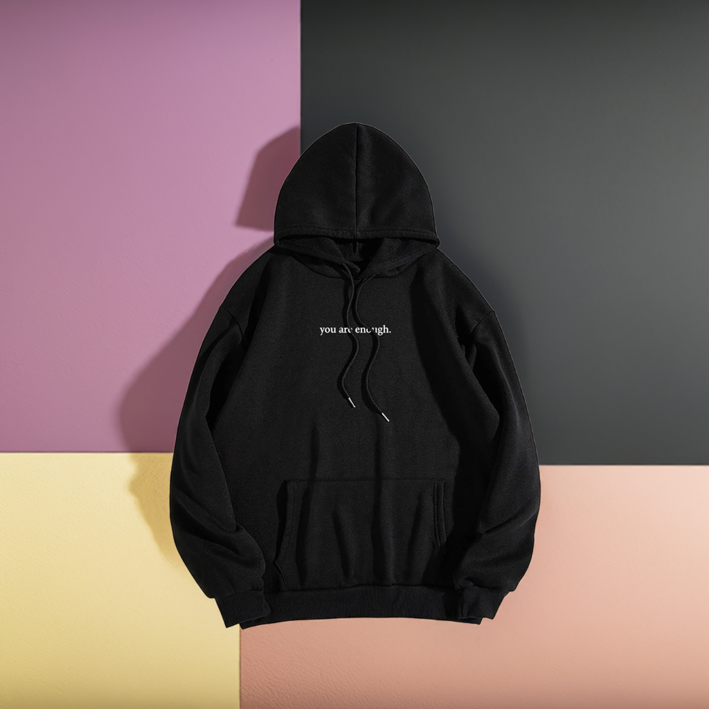 ‘You Are Enough’ Letter Print Hoodie – Soft Drawstring Pullover Jacket