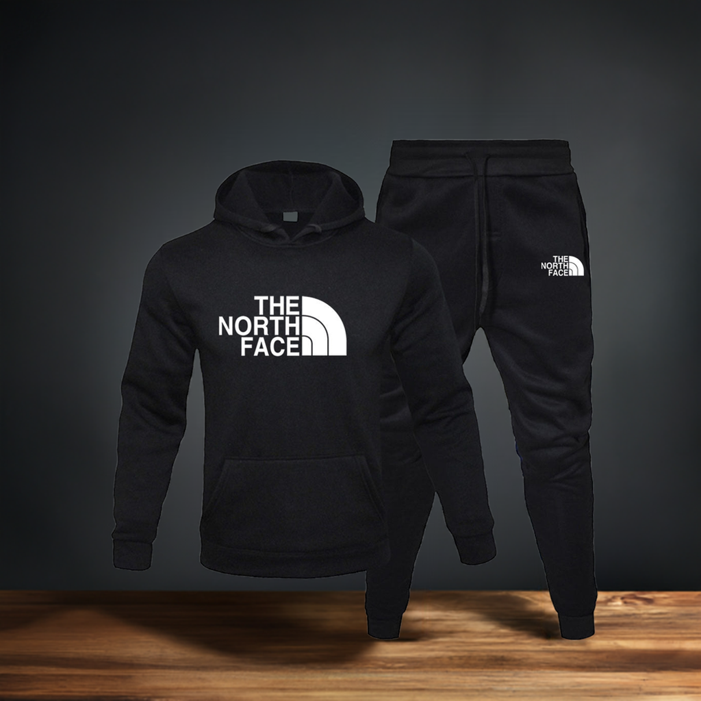Men’s Fleece Pullover Hoodie & Sweatpants Set – Casual Printed Sportswear