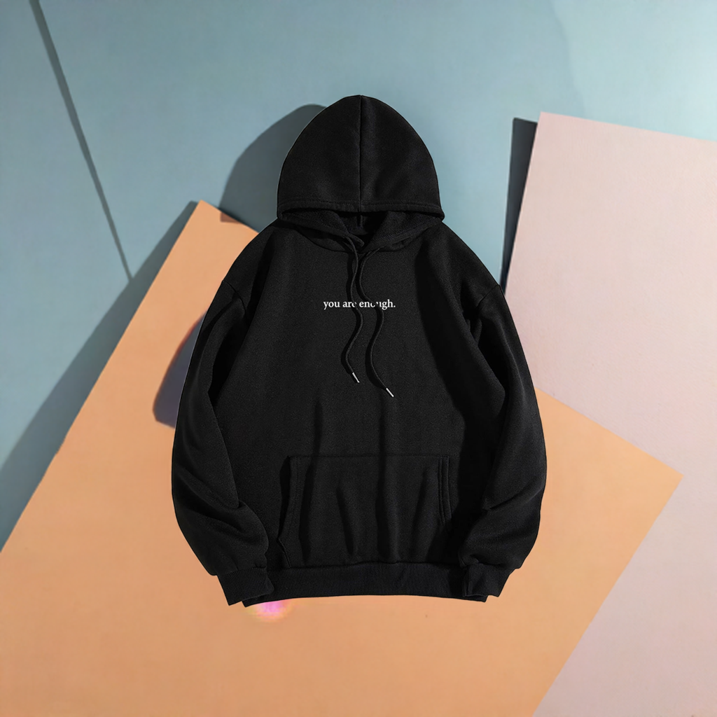 ‘You Are Enough’ Letter Print Hoodie – Soft Drawstring Pullover Jacket