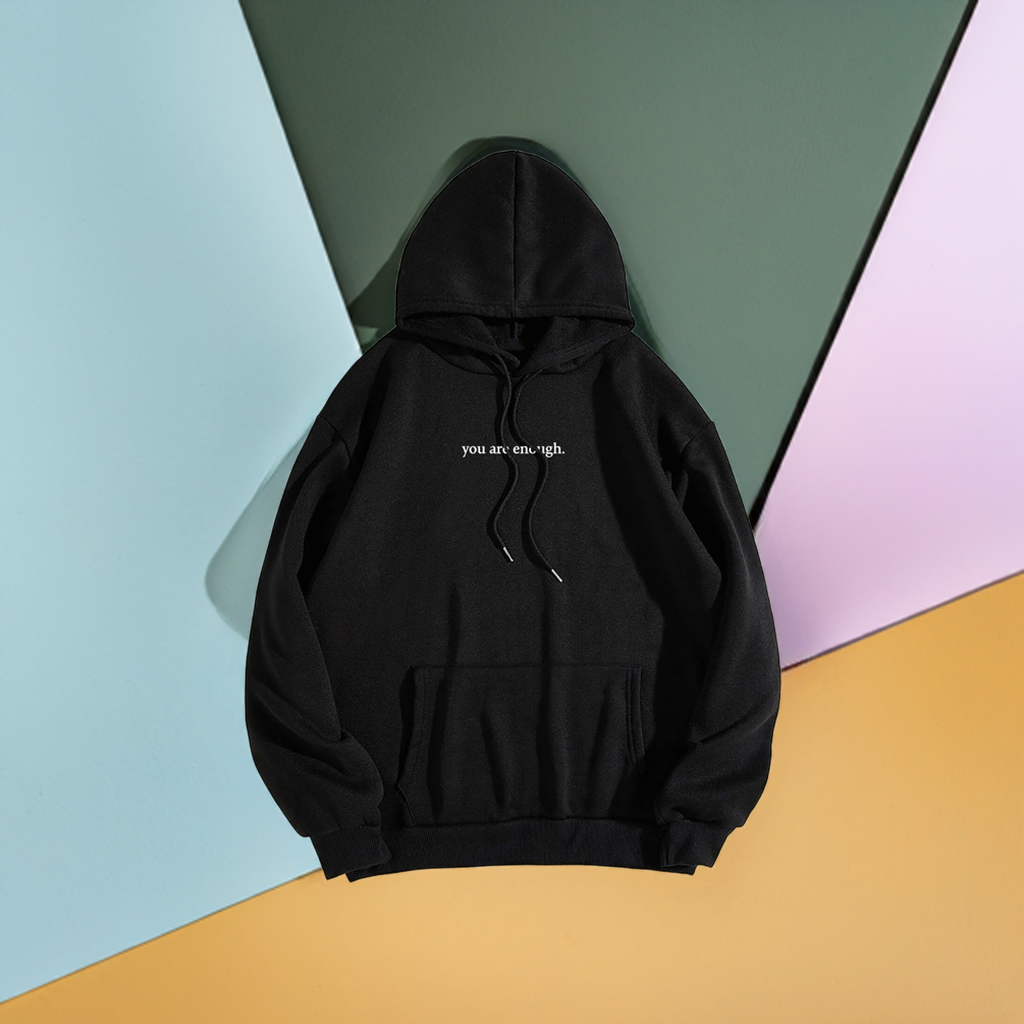 ‘You Are Enough’ Letter Print Hoodie – Soft Drawstring Pullover Jacket