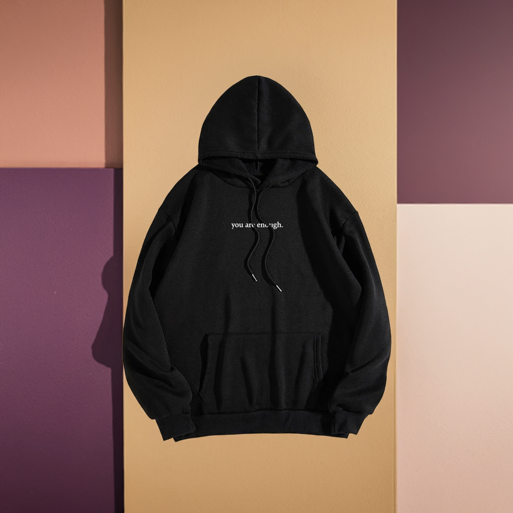 ‘You Are Enough’ Letter Print Hoodie – Soft Drawstring Pullover Jacket