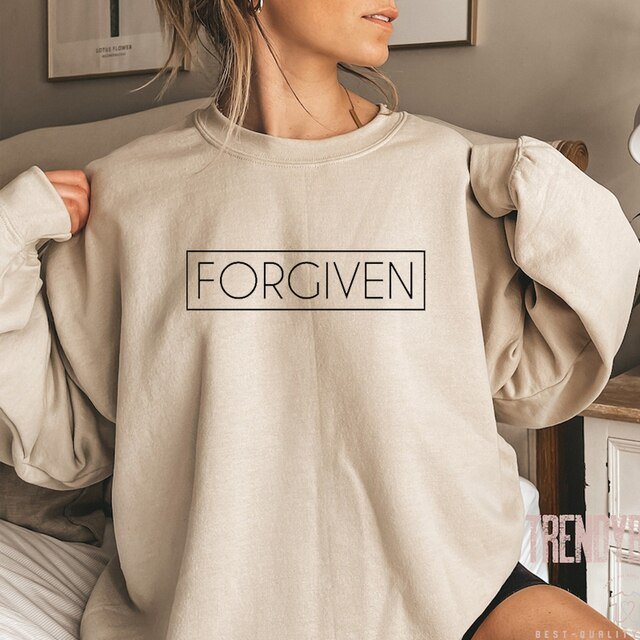 “Forgiven” Inspirational Affirmation Sweatshirt – Crewneck Style, Faith-Based Design - Found Essence