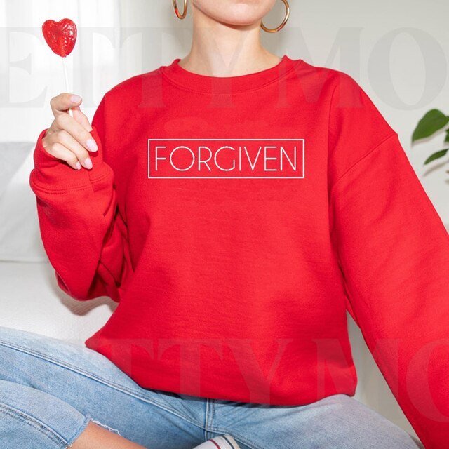 “Forgiven” Inspirational Affirmation Sweatshirt – Crewneck Style, Faith-Based Design - Found Essence