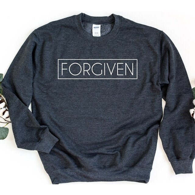 “Forgiven” Inspirational Affirmation Sweatshirt – Crewneck Style, Faith-Based Design - Found Essence