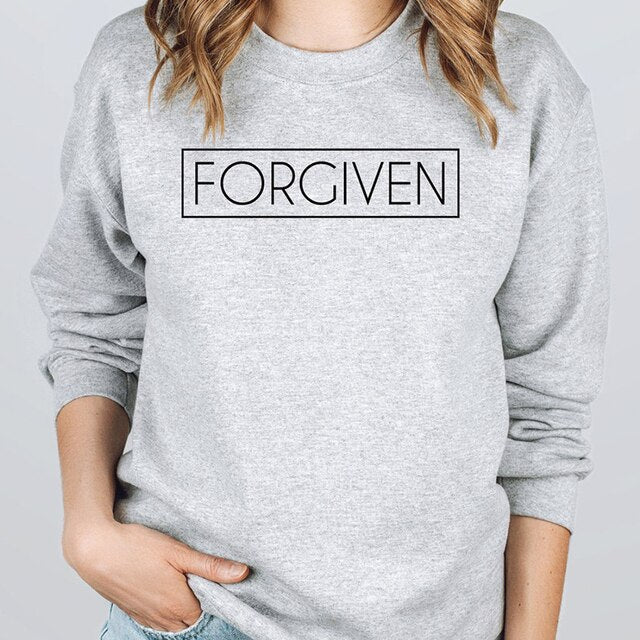 “Forgiven” Inspirational Affirmation Sweatshirt – Crewneck Style, Faith-Based Design - Found Essence